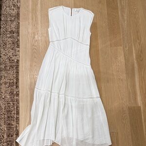 Frame Denim White Sleeveless Tiered Midi Dress